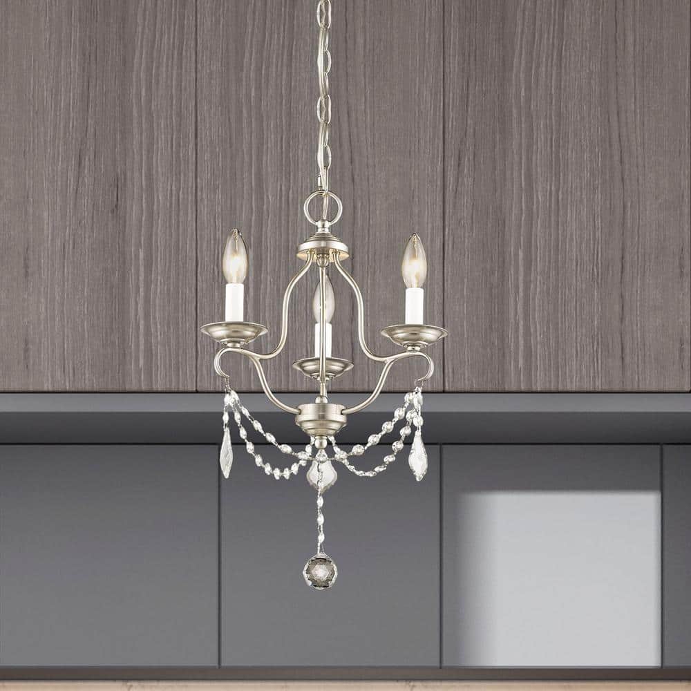 Elegant Brushed Nickel 3-Light Mini Chandelier with Crystal Accents