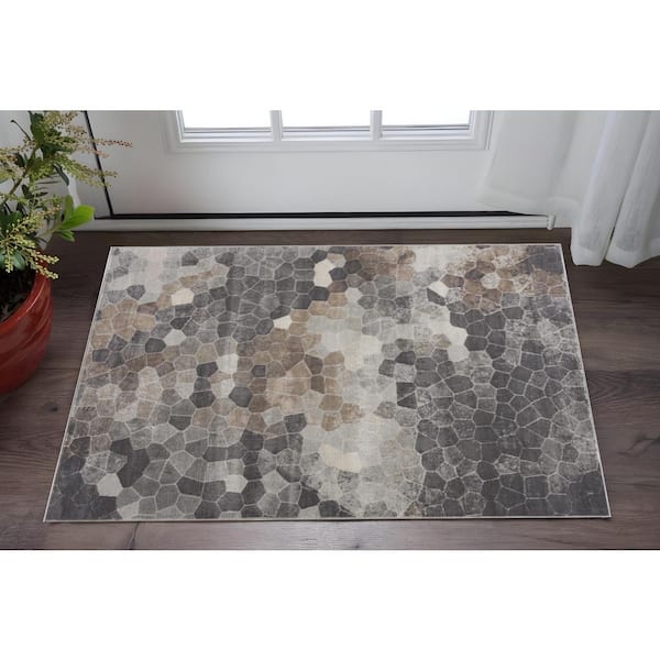 2 ft. x 5 ft. Gray And Beige Geometric Area Rug