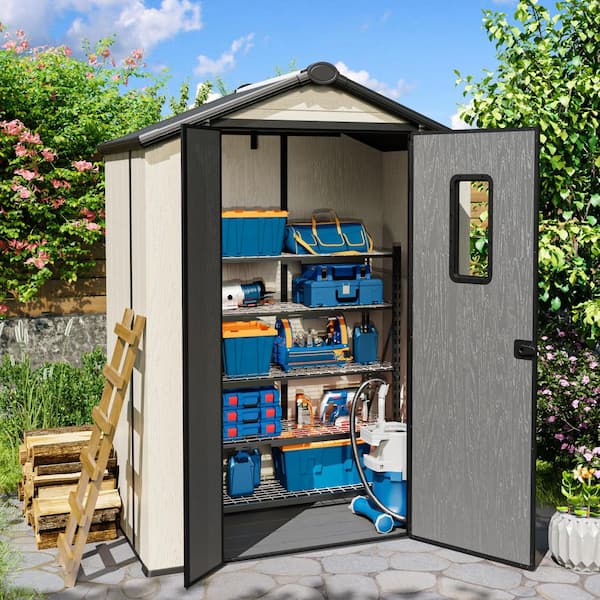 5 ft. x 3 ft. Durable Resin Garden Outdoor Storage Shed with Floor and Sloping Roof (15 sq. ft. )