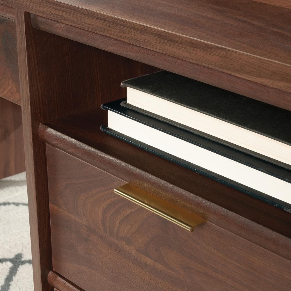 Grand Walnut Executive Desk with Drawers and Filing Cabinet