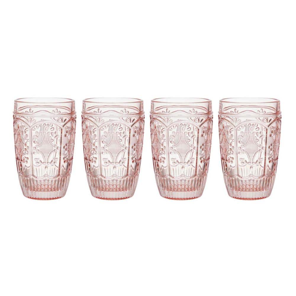 Blush Ridged Glass Highball Set of Four, 12 Oz