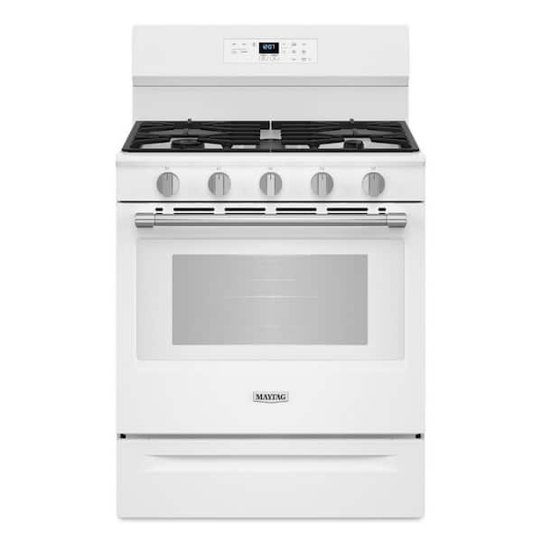 30 in. 5 Burners Freestanding Gas Range in White with No Preheat Air Fry