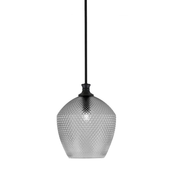 Unbranded Tyler 60-Watt 1-Light Matte Black Stem Mini Pendant Light with Smoke Textured Glass Shade