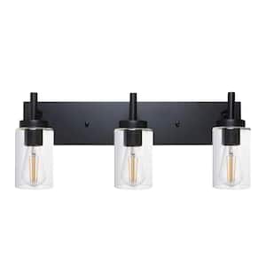 23.6 in. W 3-Light Bathroom Vanity Light Black Wall Sconce Lighting with Glass Shade for Mirror, No Bulbs (A)