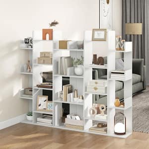 55.5 in. Tall White Wood 13-Shelf Tree-Shaped Bookcase Rustic Industrial Style(Set of 2)