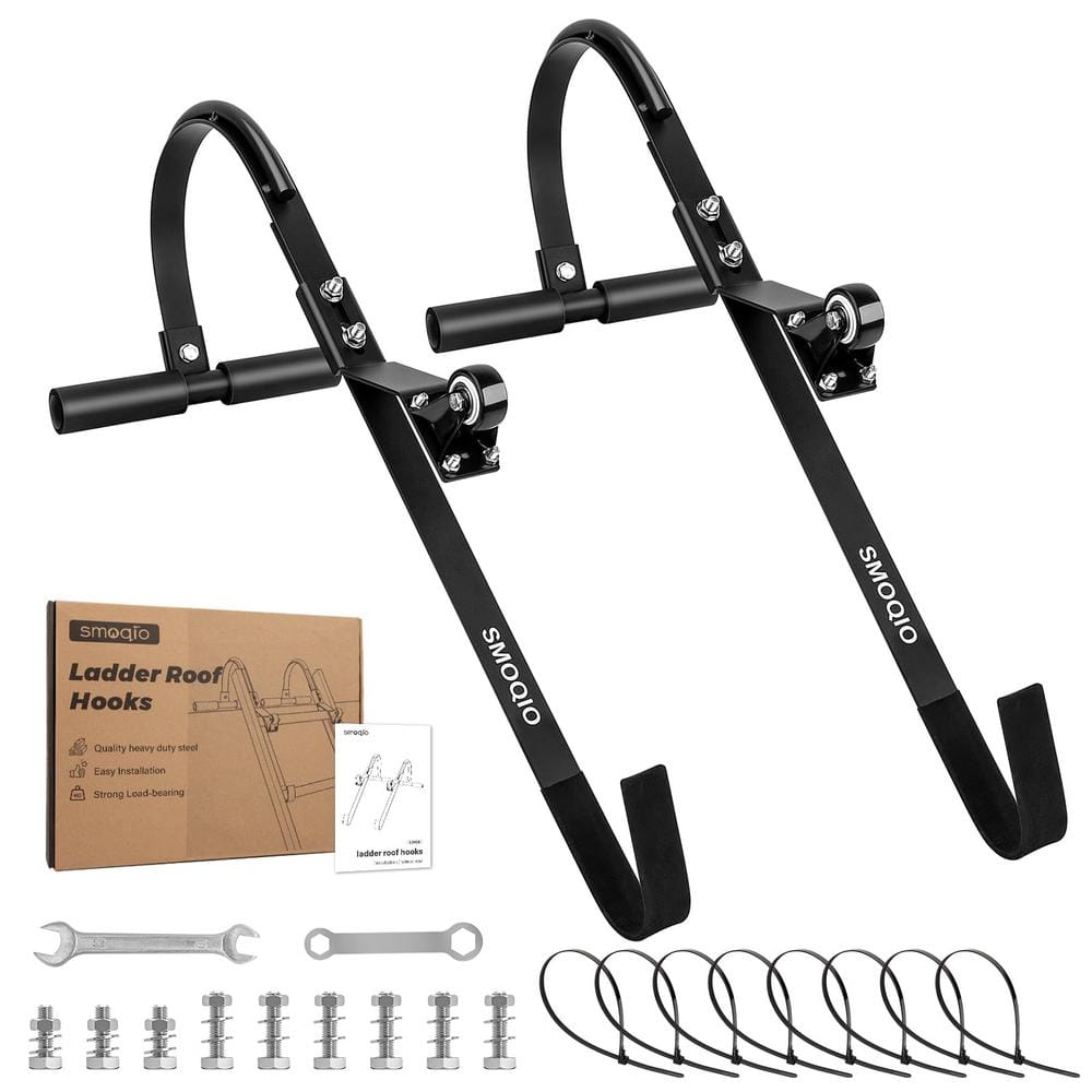 2-Packs Black Roof Steel Ladder Hook Fit Most O/D Rung Sizes, Ladder Safety