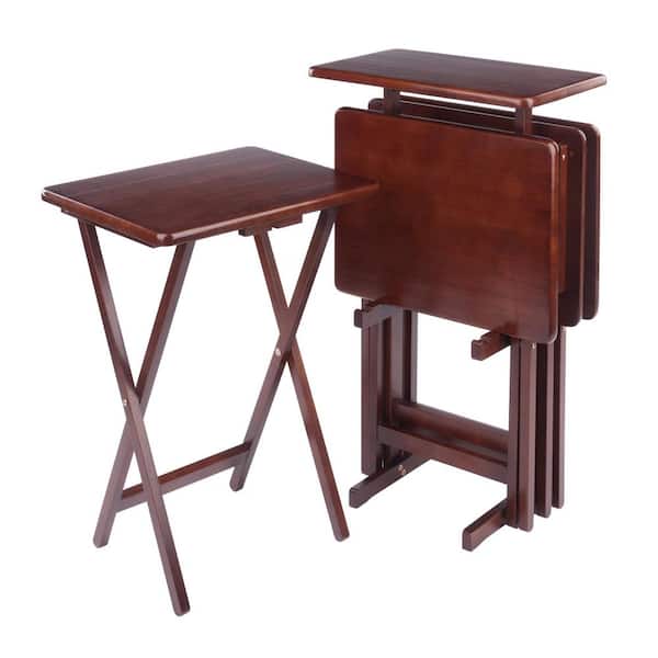 Riley 5-Piece 19.06 in. Rectangular Beech Wood Top Walnut Finish End Table Set