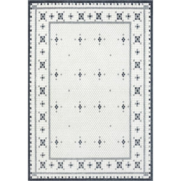 Nuevo Ivory 4 ft. x 6 ft. Tiled Polypropylene Area Rug