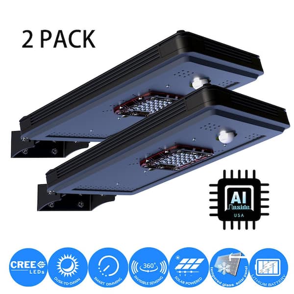 eLEDing Solar Power Dusk - Dawn Black Aluminum Outdoor Integrated LED AI-Smart Sensing 1600 LM CREE Area Parking Light (2-Pack)