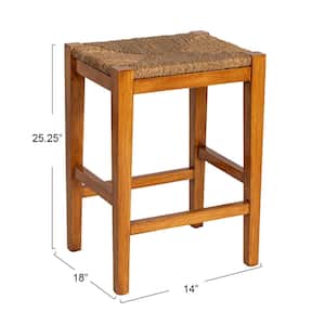 Willow brook 25.25 in. Honey Walnut Stain Backless Mahogany Wood Bar Stool with Seagrass Seat