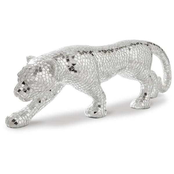 Signature DESIGN BY ASHLEY Drice Mosaic Silver 30.38 in. x 10.75 in. Panther Glass Sculpture
