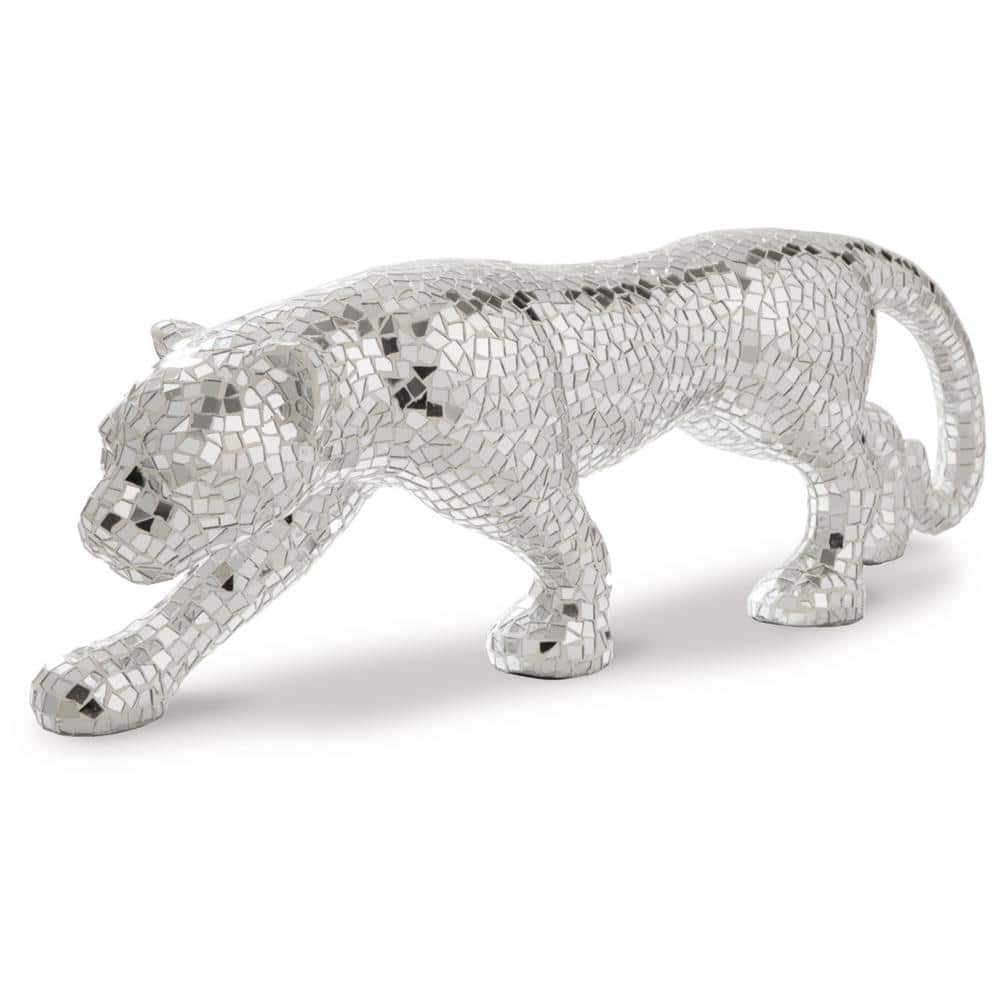 Exotic Silver Mosaic Glass Panther Sculpture