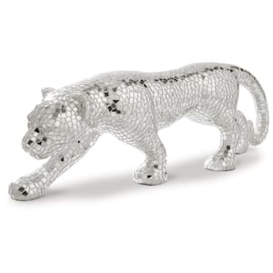 Drice Mosaic Silver 30.38 in. x 10.75 in. Panther Glass Sculpture