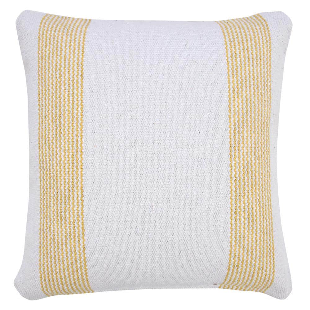 Balanced Yellow / White 20 in. x 20 in. Border Pinstripe Indoor Throw Pillo