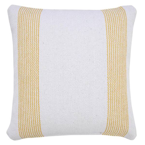 Unbranded Balanced Yellow / White 20 in. x 20 in. Border Pinstripe Indoor Throw Pillow