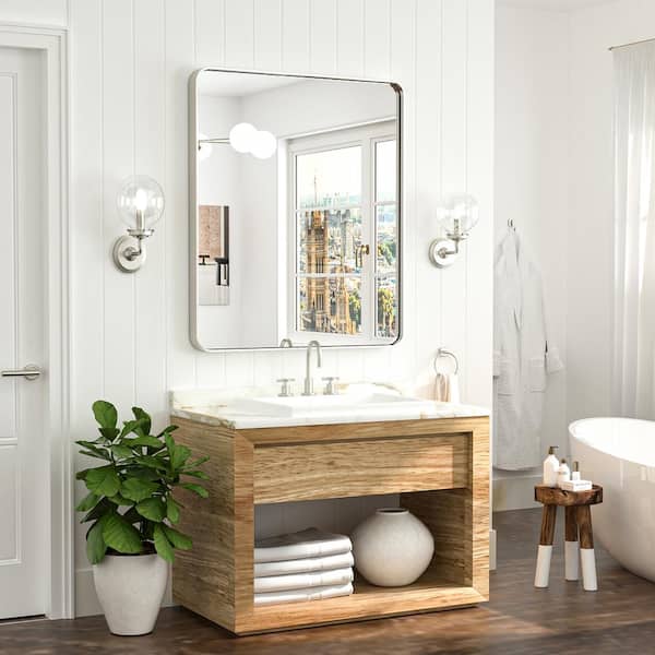 30 in. W x 36 in. H Modern Rectangular Brushed Nickel Aluminum Framed Wall Bathroom Vanity Mirror