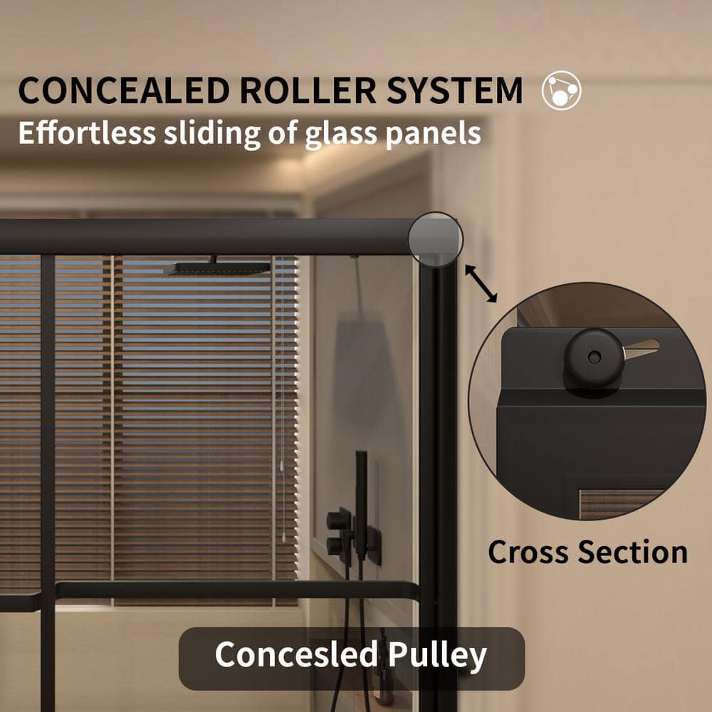 Matte Black Double Sliding Semi-Frameless Tub Door