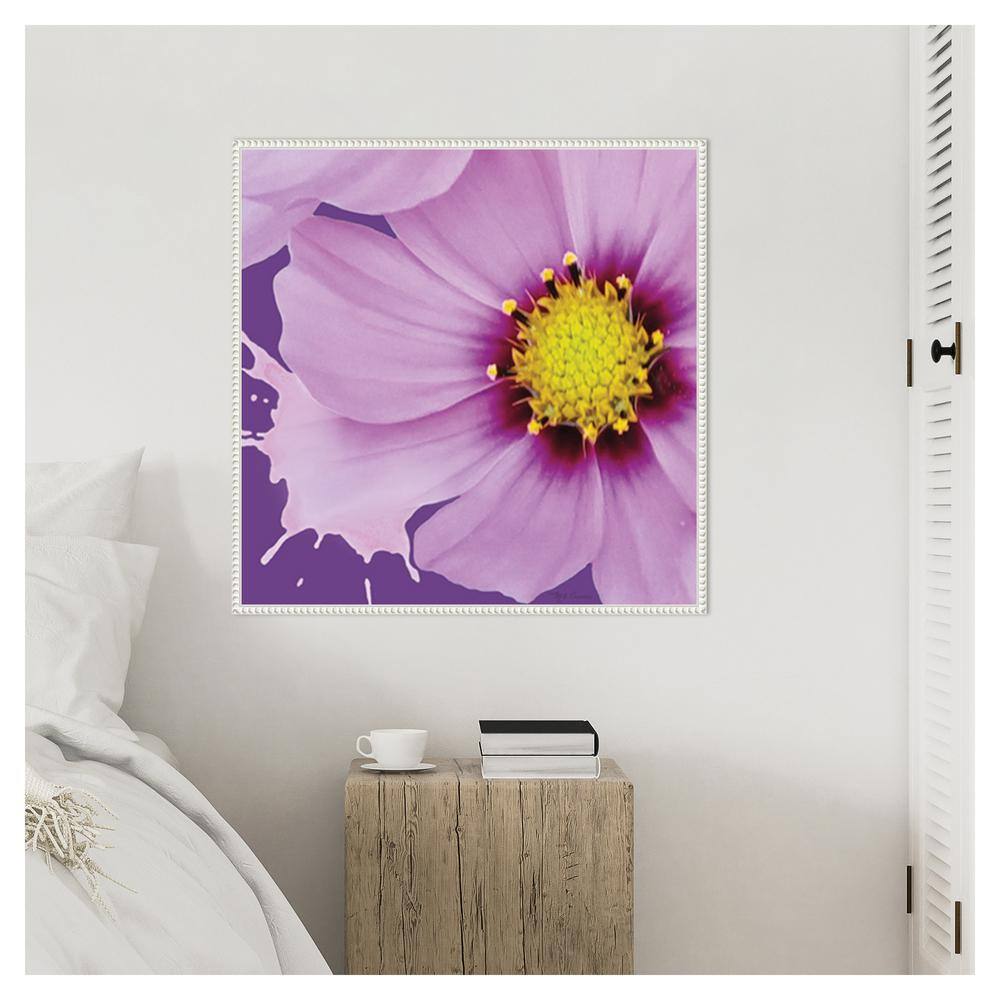 Flower Pop III Pink and Yellow Abstract Canvas Print with White Frame