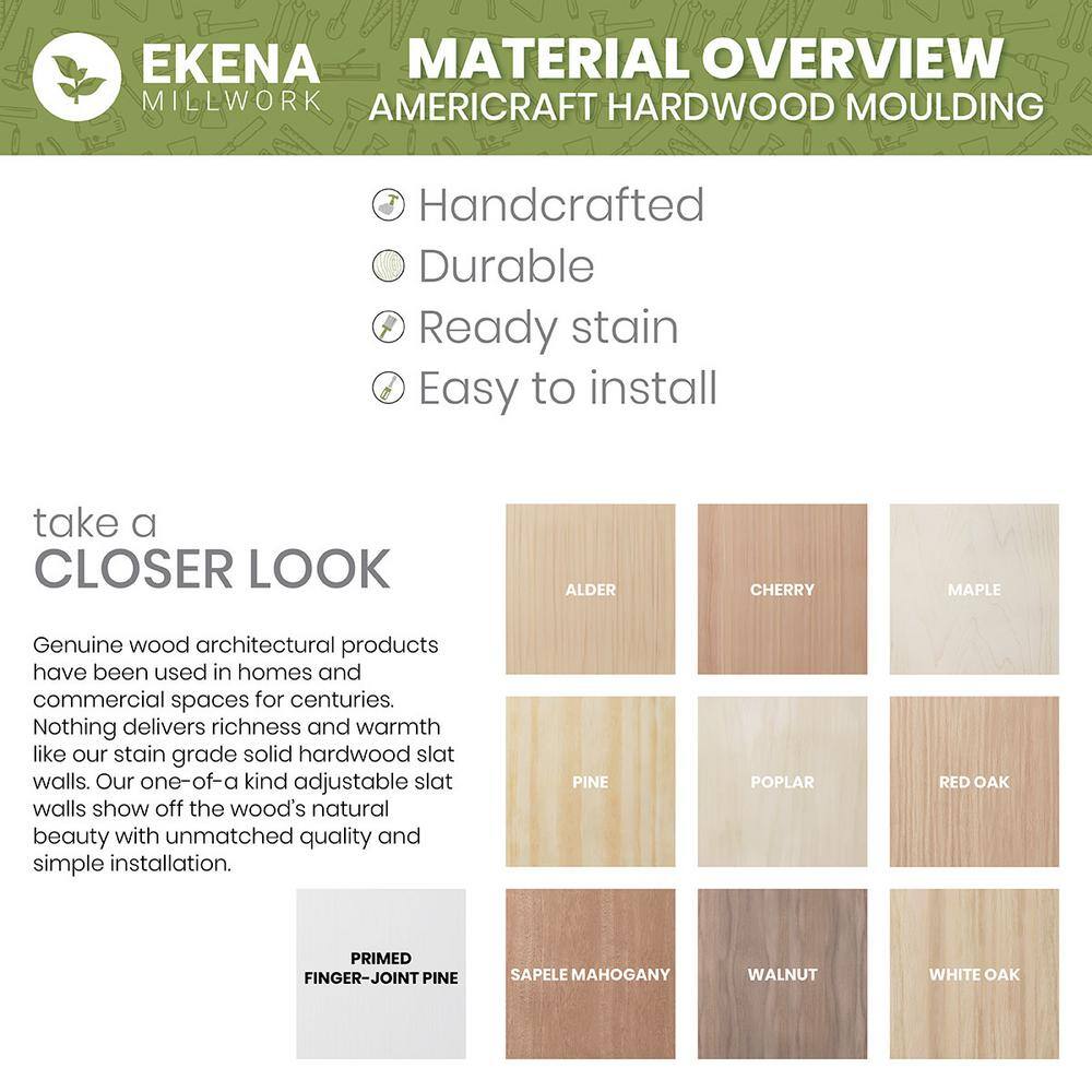Ekena Millwork WM103 1 1/8"D x 1 1/8"W x 96"L Americraft Solid Hardwood Stain Grade Quarter Round Moulding