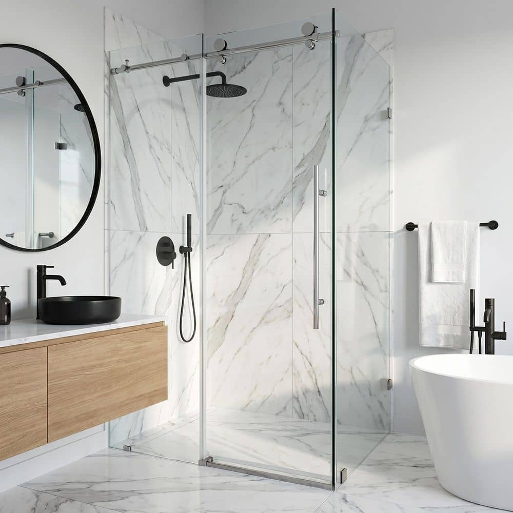 VIGO Elan E-Class 35 in. L x 46 in. W x 76 in. H Frameless Sliding