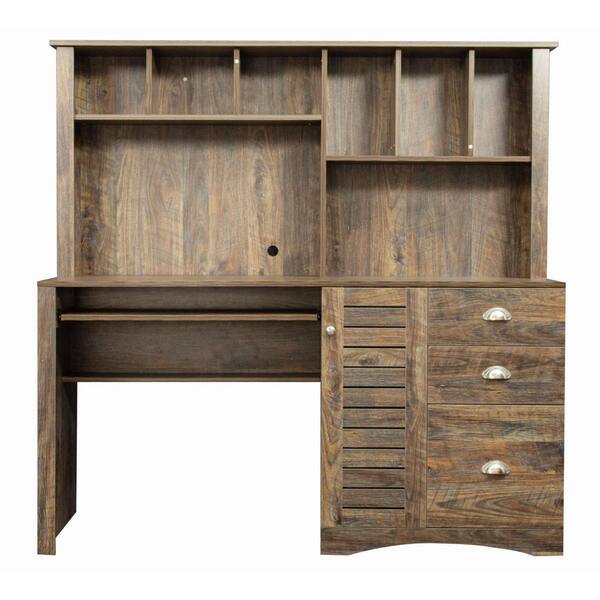 maocao hoom 23.62 in. W x 59.06 in. L Brown Home Office Computer Desk with Hutch and Drawers