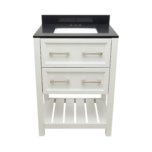 Ella Tremblant 25 in. W x 19 in. D x 36 in. H Bath Vanity in White with Quartz Stone Galaxy Black Top with White Basin