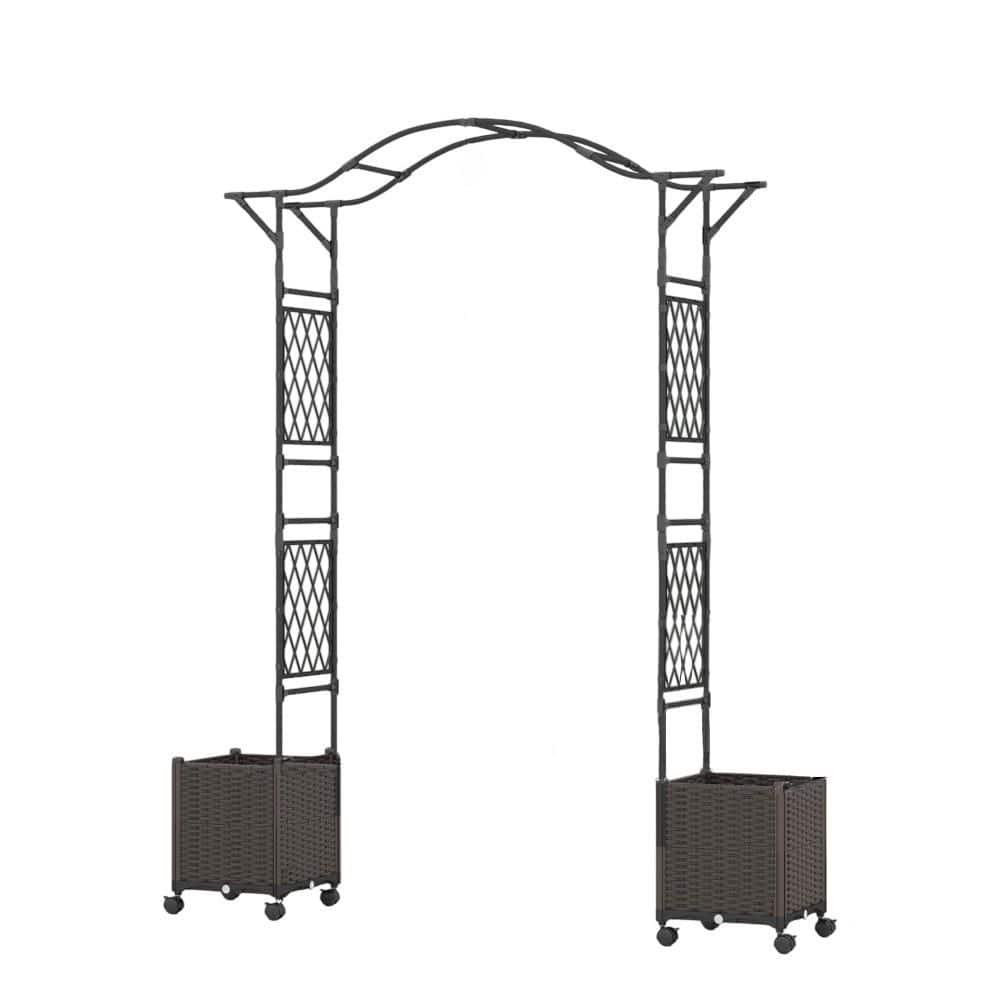 "82 ""L x 99""H Garden Arch Trellis with 2 Self-watering Planter Boxes for Party Yard Black" price history on PriceWatchPro