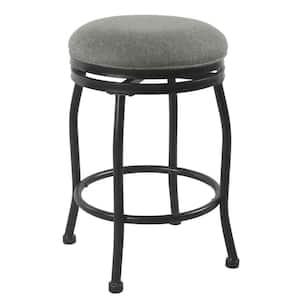 25.5 in. Gray and Black Metal Counter Stool with Swivelling Fabric Padded Seat