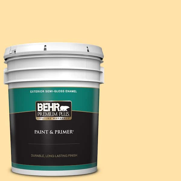 BEHR PREMIUM PLUS 5 gal. #310A-3 Manila Tint Semi-Gloss Enamel Exterior Paint & Primer