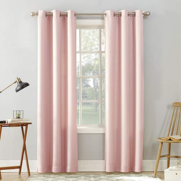 Sun Zero Valerie Heathered Texture Blush Polyester 40 in. W x 84 in. L Grommet Light Filtering Curtain (Single Panel)