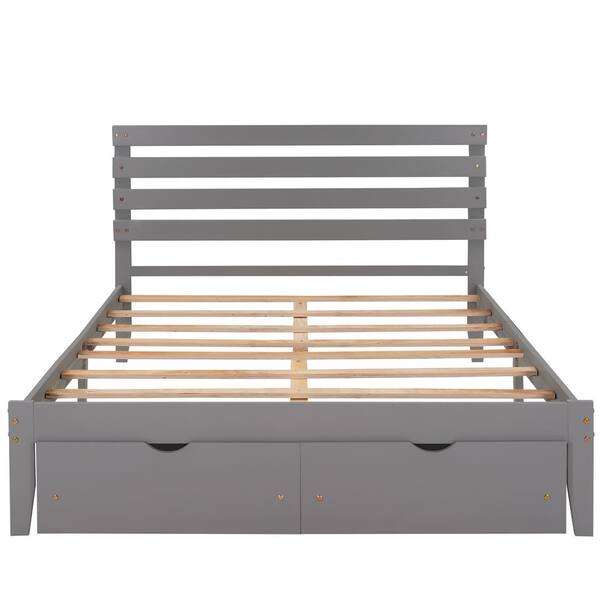 Harper & Bright Designs Brown Wood Frame Queen Size Platform Bed with  Underneath Storage and 2-Drawers QHS150AAD-Q - The Home Depot