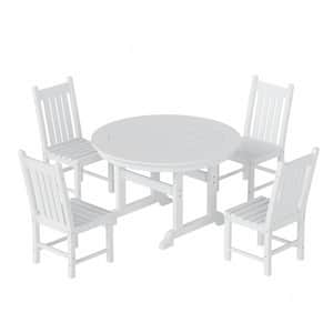 Hayes 47 in. All Weather HDPE Plastic Round Outdoor Dining Trestle Table with Umbrella Hole in White