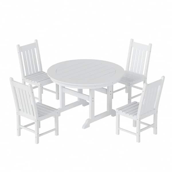 Hayes 47 in. All Weather HDPE Plastic Round Outdoor Dining Trestle Table with Umbrella Hole in White
