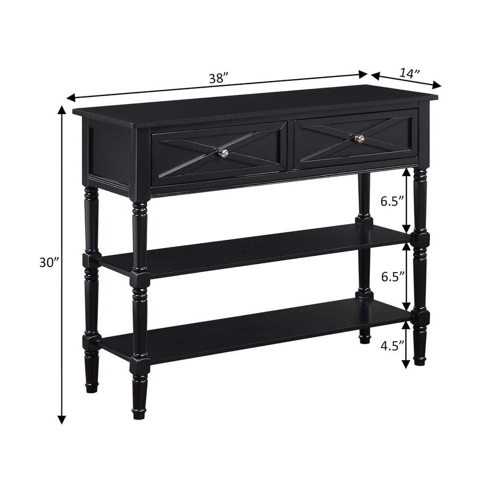 Country Oxford Black 2-Drawer Console Table with Farmhouse Charm