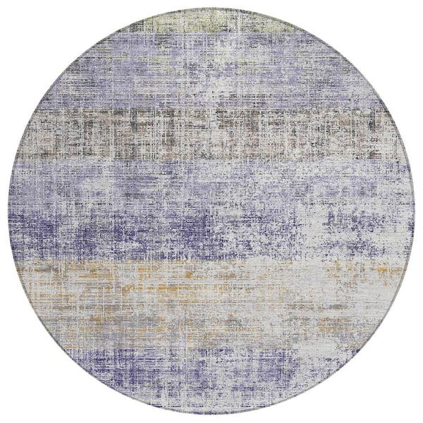 Chantille Machine Washable Indoor/Outdoor Abstract ACN2388 Lavender 8 ft. x 8 ft. Round Rug