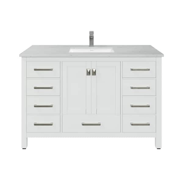 London 42 in. Single Sink White Bath Vanity with White Carrara Quartz Top (Assembled)