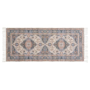 Chinille Fringe Machine Washable Blue/Rust2 ft. x 5 ft. Medallion Accent Area Rug