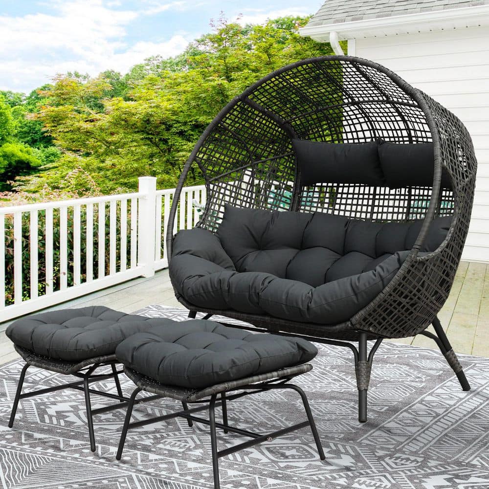 FINCATI 2-Person Gray Double PE Wicker Outdoor Lounge Egg FINCATI 2-Person Gray Double PE Wicker Outdoor Lounge Egg