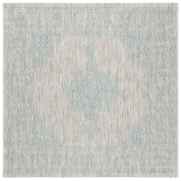 SAFAVIEH Courtyard Gray/Aqua 7 ft. x 7 ft. Indoor/Outdoor Square Area Rug
