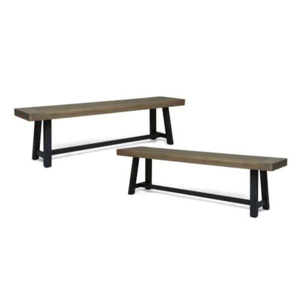 set of 2 Acacia Outdoor Bench,63 in. x 14.5 in. Sandblast Gray Finish and Black For Gardens,terraces, parks, promenades