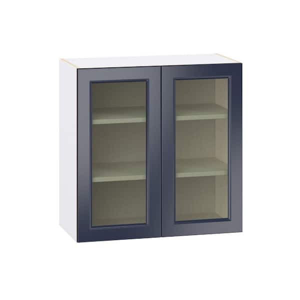 Laramie 30 in. W x 14 in. D x 30 in. H Assembled Glass Door Specialty Wall Kitchen Cabinet in Painted Blue