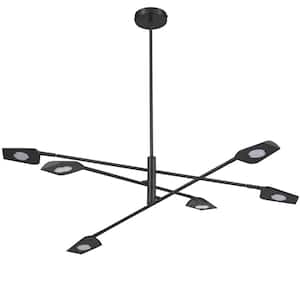 Cari 6-Light Dimmable Integrated LED Matte Black Shaded Chandelier with White Metal Shade