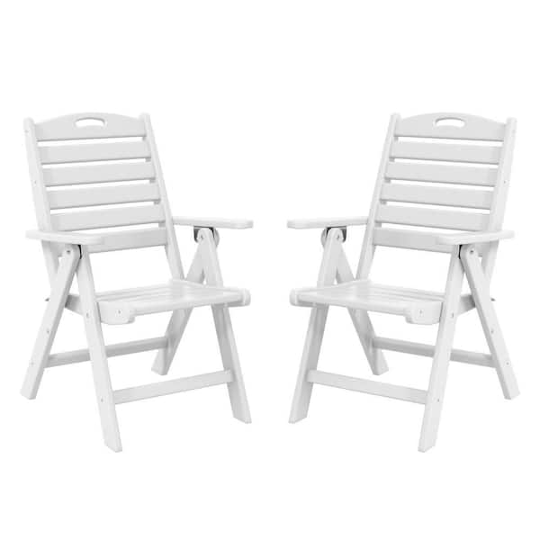 Laguna Outdoor Patio Set of 2 Folding High Back Dining Chairs with Adjustable Recline in White