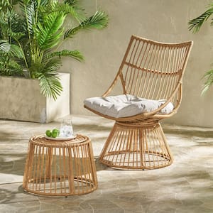 Wicker Outdoor Patio Light Brown Lounge Chair and Side Table with Beige Cushion to Embrace The Warm Rays of The Sun