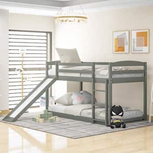 Modern Twin Over Twin Bunk Bed with Convertible Slide and Ladder, Gray