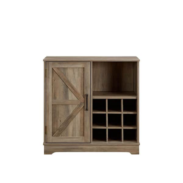 WarmieHomy -Bottle Count Quantity 9-Bottle Bar Cabinet Wine Rack Sideboard Cabinet with Adjustable Storage Shelves in Grey Wash