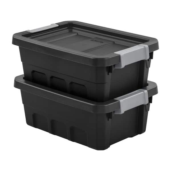 Sterilite 18319Y04 20 Gallon Heavy Duty Plastic Storage Container Box with  Lid and Latches, Yellow/Black (4 Pack)