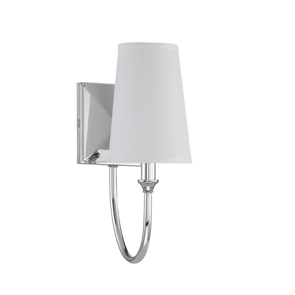 Elegant Curved Arm Nickel Wall Sconce with White Fabric Shade