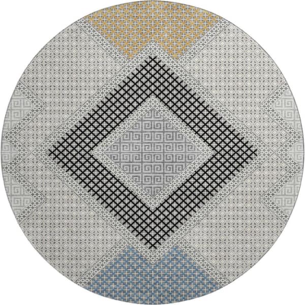Mayfield Premium Machine Washable Abstract AMF2111 Gray 8 ft. x 8 ft. Round Rug