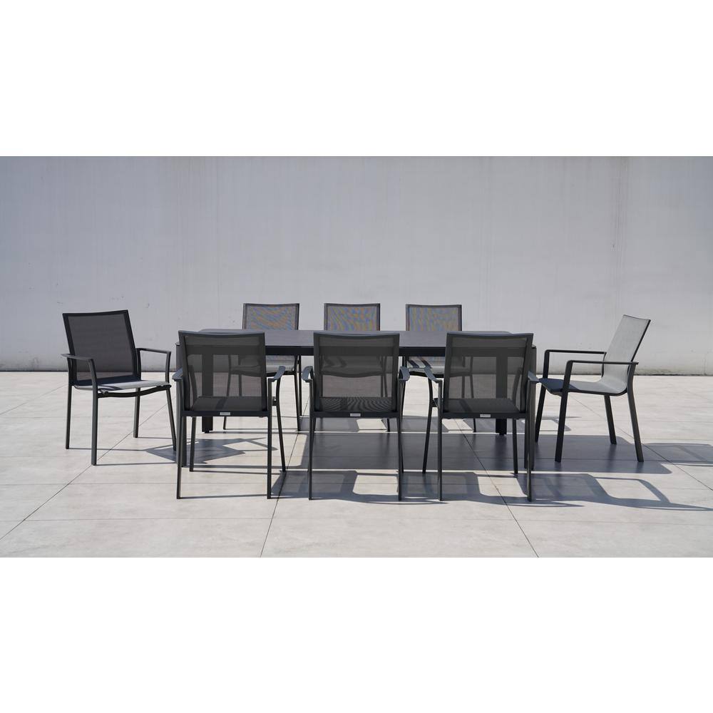 Waldorf Dark Gray 9-Piece Aluminum Outdoor Dining Set with Sling Set in Pewter price history on PriceWatchPro